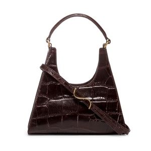 STAUD Mini Rey Croc-Embossed Leather Shoulder Bag